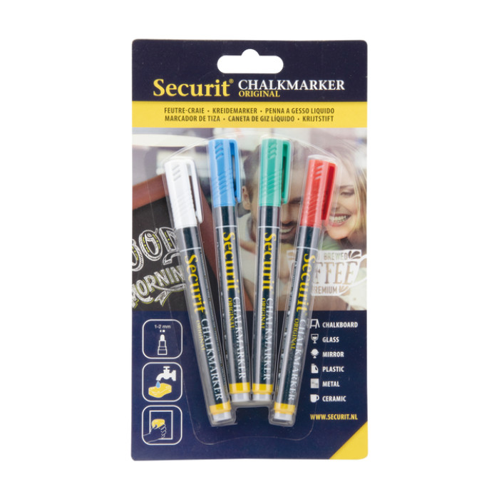Krijtstift Securit SMA-100 rond 1-2mm wit/blauw/groen/rood 4 stuks