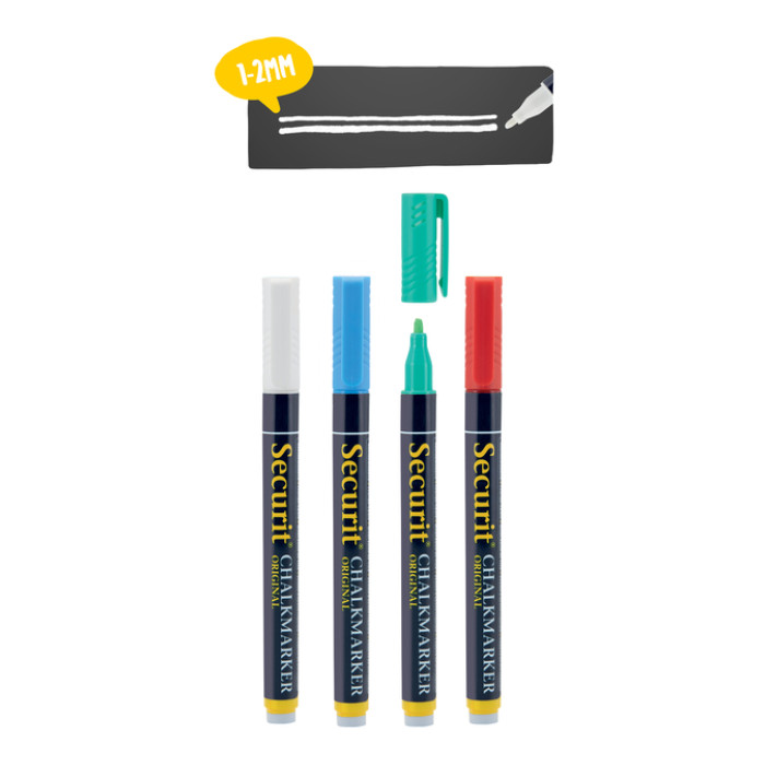 Krijtstift Securit SMA-100 rond 1-2mm wit/blauw/groen/rood 4 stuks