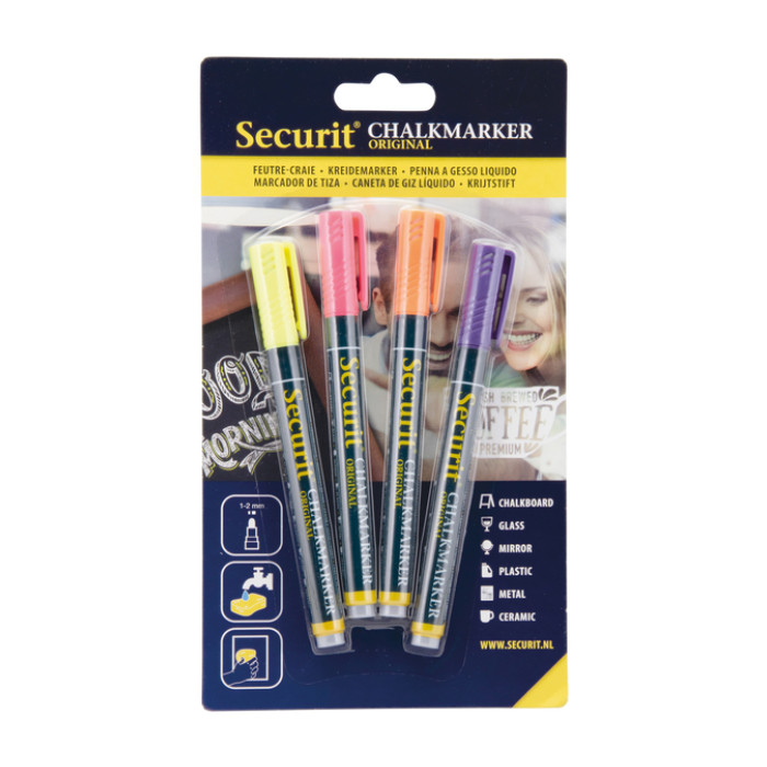 Krijtstift Securit SMA-100 rond 1-2mm geel/oranje/roze/paars 4 stuks