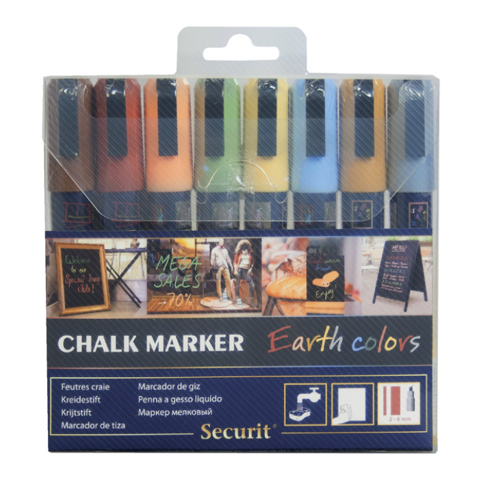 Krijtstift Securit SMA-510 schuin 2-6mm Earth Colors blister à 8 stuks