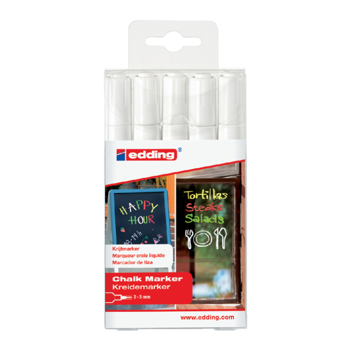 Krijtstift edding 4095 rond 2-3mm wit blister à 5 stuks