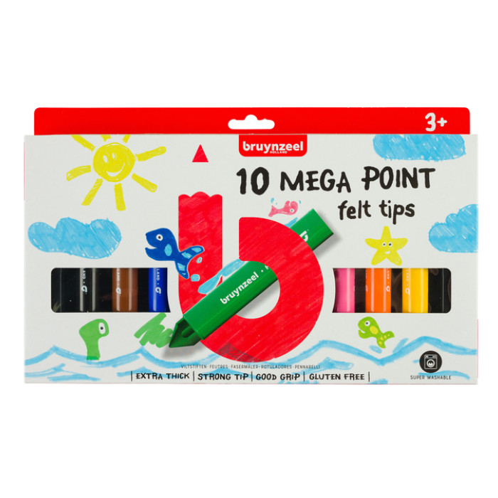 Viltstift Bruynzeel Kids Mega Point assorti 10 stuks