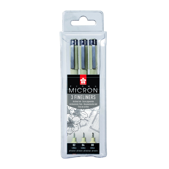 Fineliner Sakura Pigma Micron set à 3 schrijfbreedtes fijn zwart