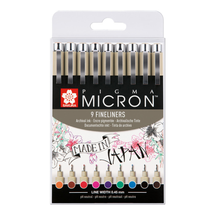 Fineliner Sakura Pigma Micron 05 0.45mm set à 9 kleuren
