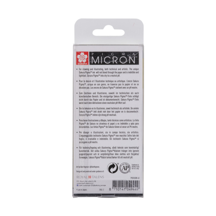 Fineliner Sakura Pigma Micron set à 6 schrijfbreedtes zwart