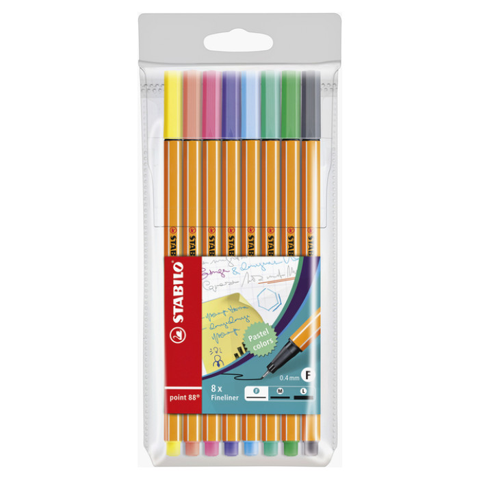 Fineliner STABILO point 88/8 fijn pastel assorti etui à 8 stuks
