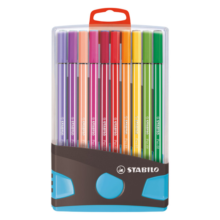 Viltstift  STABILO Pen 68/20 ColorParade in antr/turq etui M ass 20st