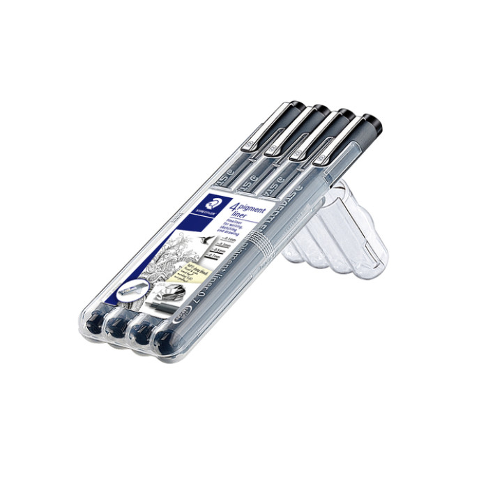 Fineliner Staedtler Pigment 308 zwart set 4 stuks