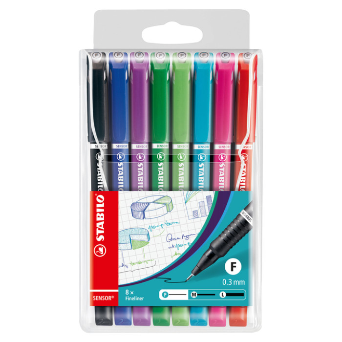 Fineliner STABILO Sensor 189/8 fijn assorti etui à 8 stuks
