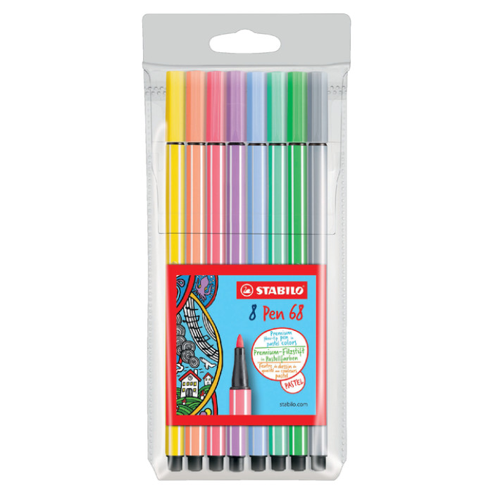Viltstift STABILO Pen 68 medium pastel assorti etui à 8 stuks