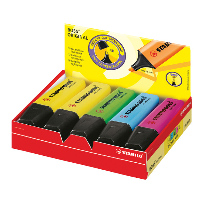 Markeerstift STABILO BOSS Original 70/10 4 kleuren assorti 10 stuks