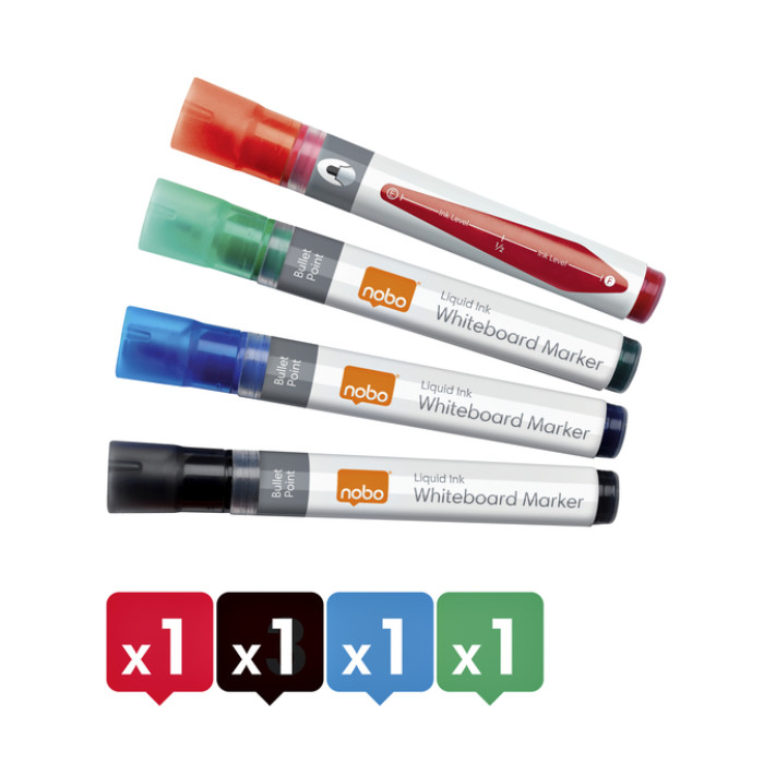 Whiteboardmarker Nobo Liquid ink rond assorti 3mm 4st