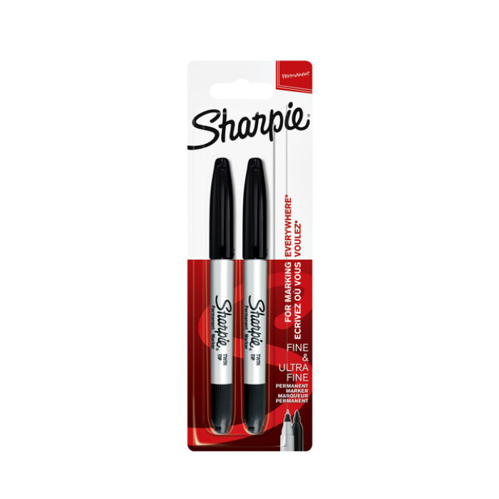 Viltstift Sharpie rond Twin tip ultra fijn & fijn zwart 2 stuks