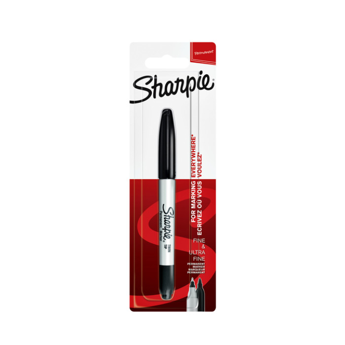 Viltstift Sharpie rond Twin tip ultra fijn & F zwart blister à 1 stuk