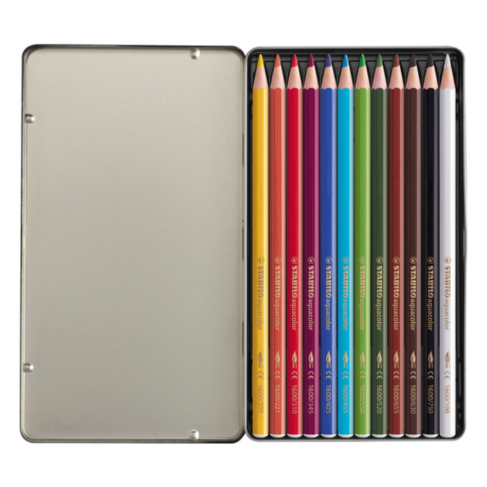 Kleurpotloden STABILO 1612 aquacolor assorti blik à 12 stuks