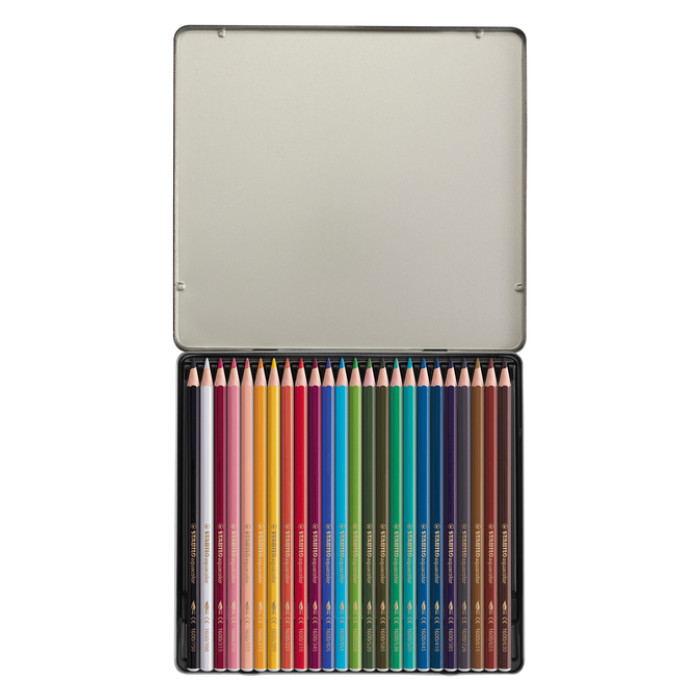 Kleurpotloden STABILO 1624 aquacolor assorti blik à 24 stuks