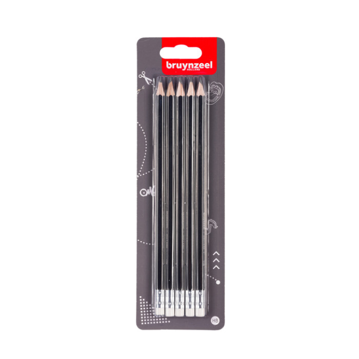 Potlood Bruynzeel Teens HB met gum 5 stuks