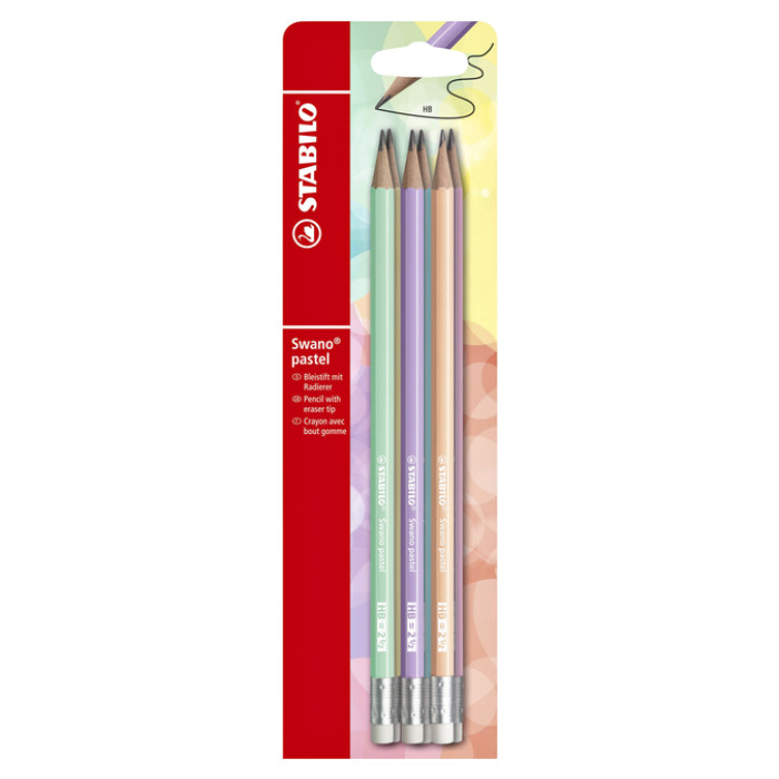 Potlood STABILO Swano grafiet HB met gumtop pastel assorti 6 stuks