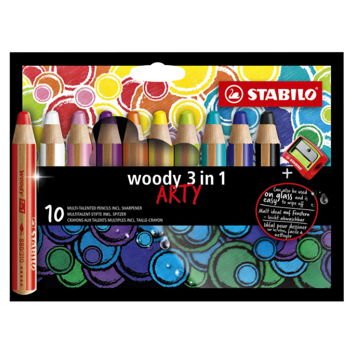 Kleurpotloden STABILO 880 woody 3 in 1 Arty incl slijper ass 10st
