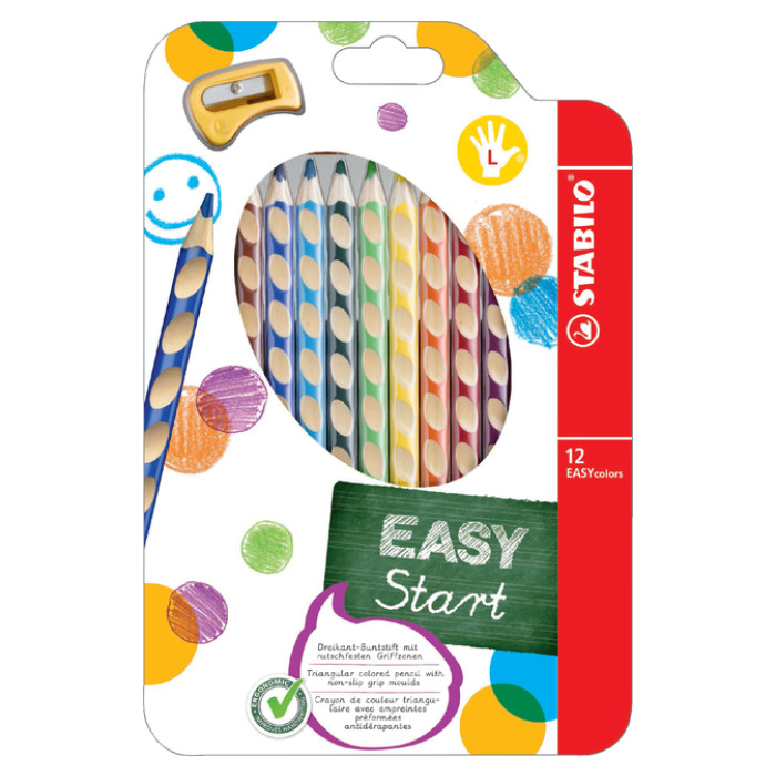 Kleurpotloden STABILO 331 Easycolor linkshandig puntenslijper ass 12st