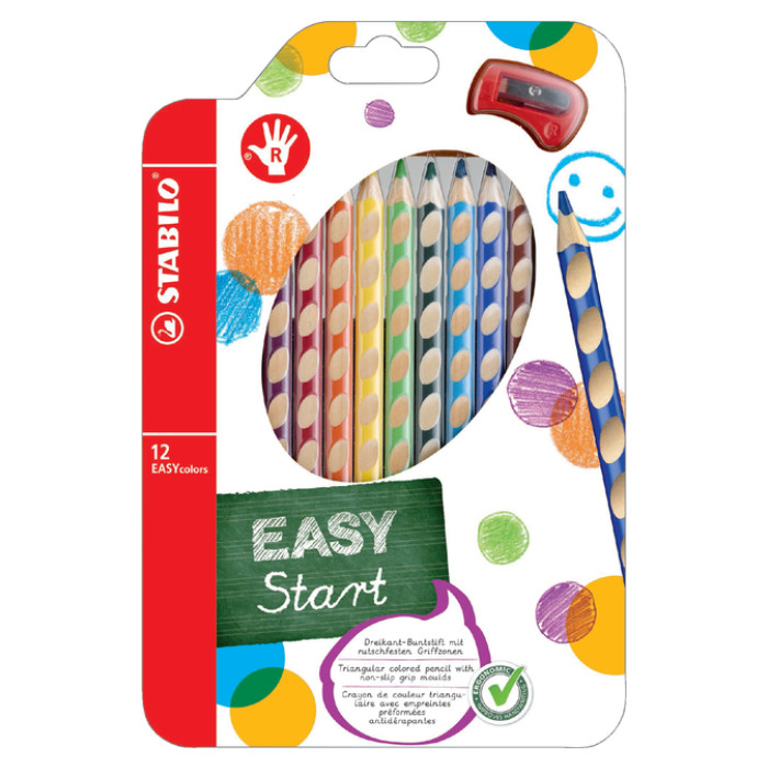 Kleurpotloden STABILO 331 Easycolor rechtshandig puntenslijper ass 12x