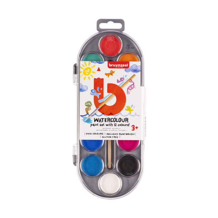 Waterverfset Bruynzeel Kids penseel assorti 12 napjes
