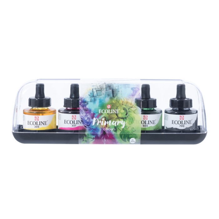 Inkt Talens Ecoline met pipet primary set à 5 ass