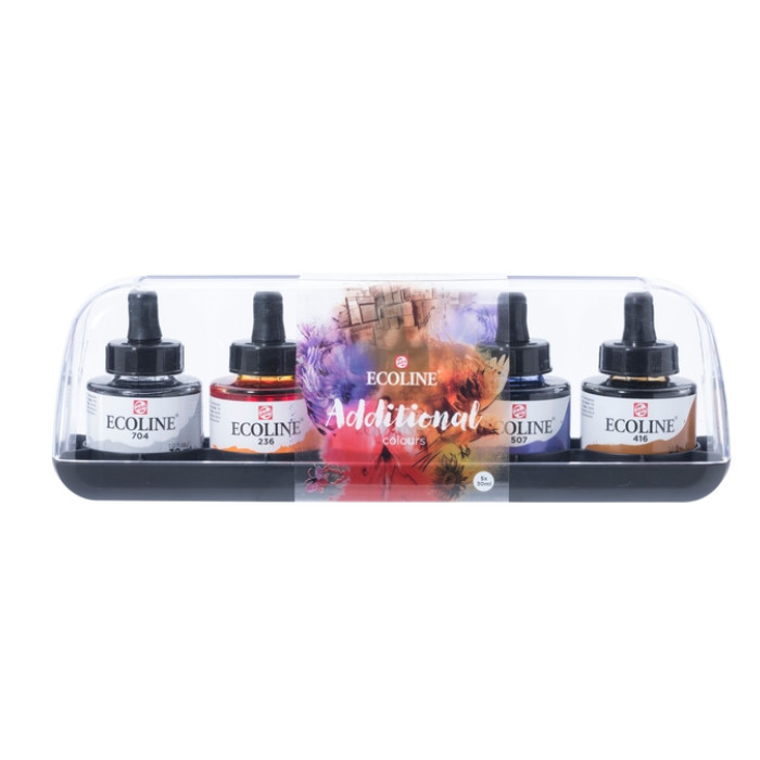 Inkt Talens Ecoline met pipet additional set à 5 ass