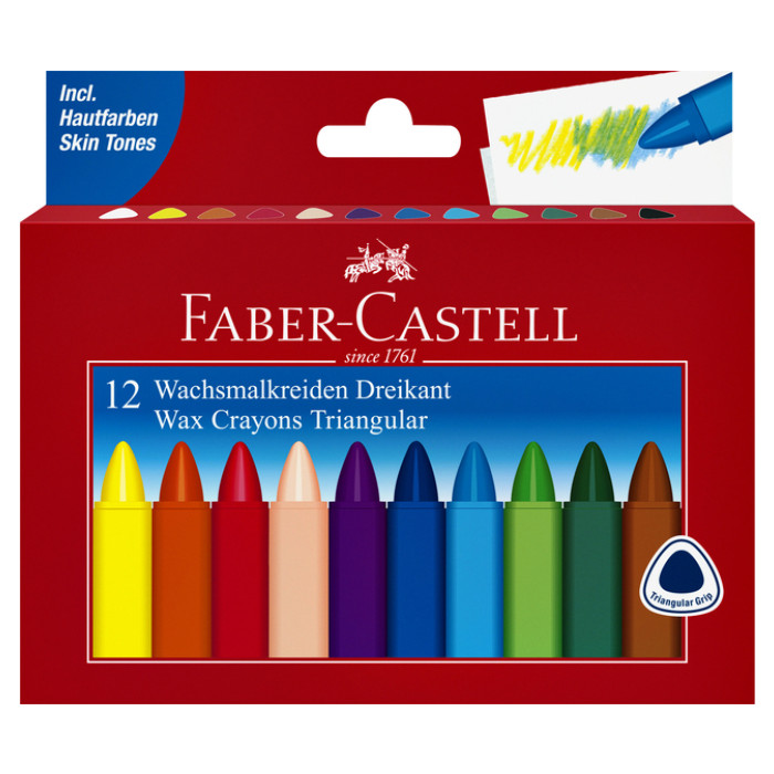 Waskrijt Faber-Castell driehoekig assorti set à 12 stuks