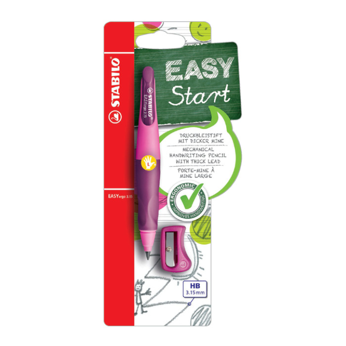 Vulpotlood STABILO Easyergo HB 3.15mm links roze/lila slijper blister