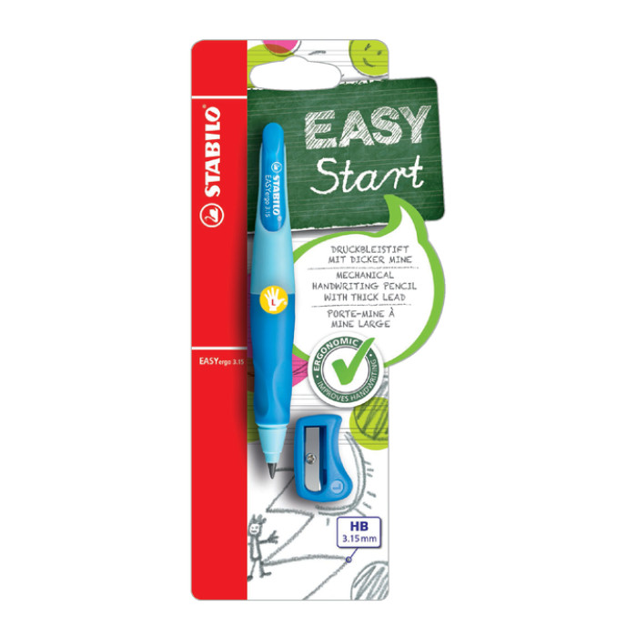 Vulpotlood STABILO Easyergo HB 3.15mm links bl/dblauw slijper blister