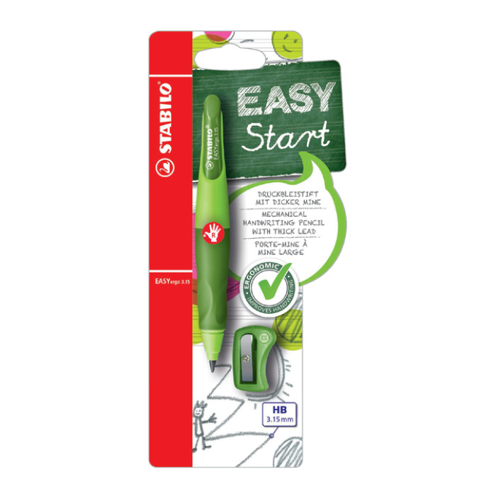 VVulpotlood STABILO Easyergo HB 3.15mm rechts gn/dgn + slijper blister