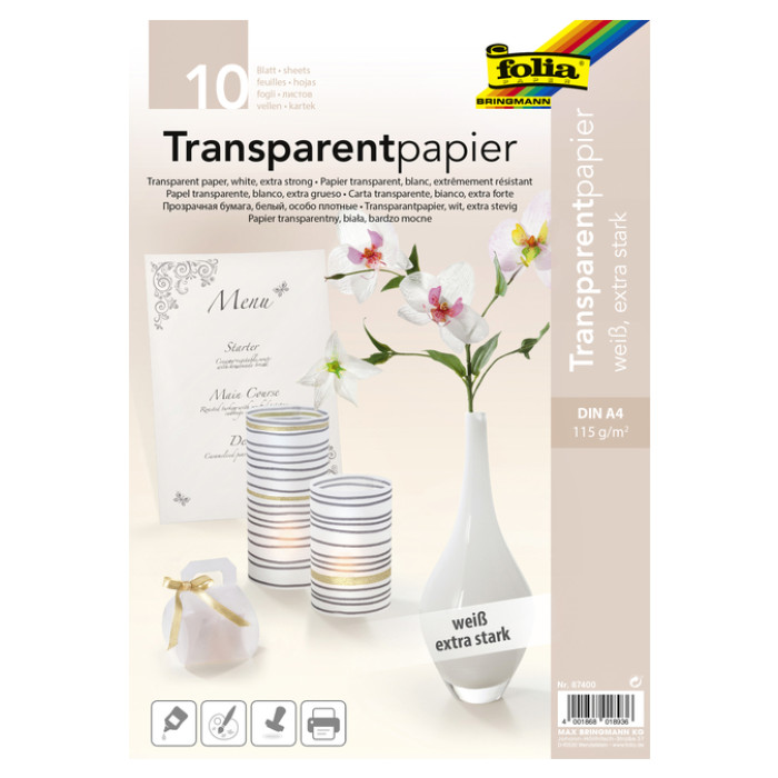 Transparant papier Folia A4 115gr 10 vel wit