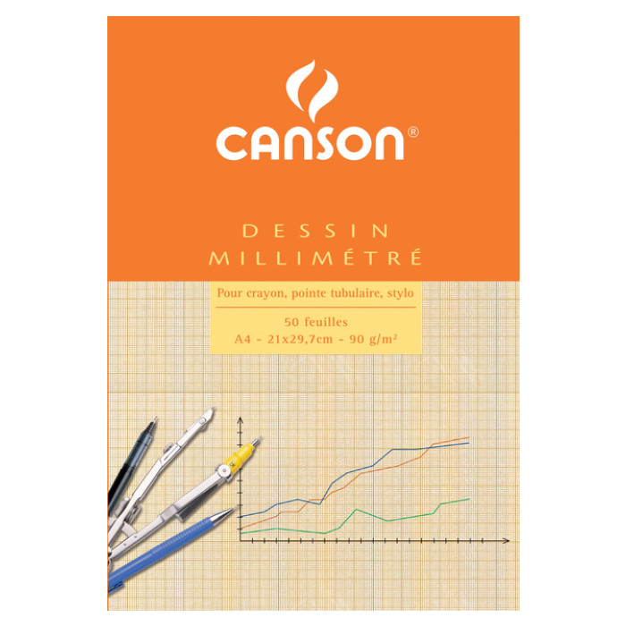 Millimeterpapier Canson bruingeel bedrukt 50vel 90gr A4 wit