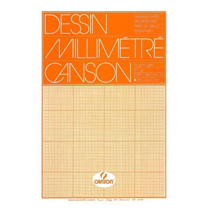 Millimeterpapier Canson bruingeel bedrukt 50vel 72gr A3 wit
