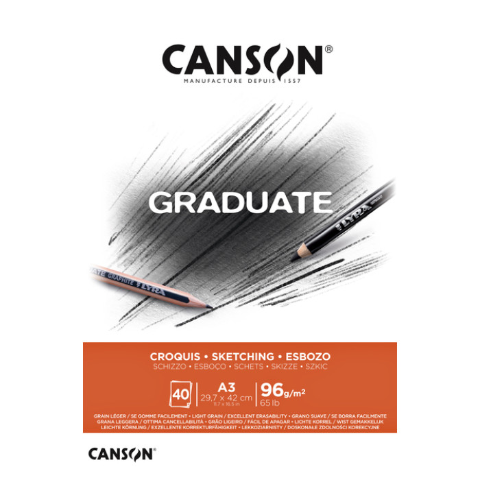 Schetspapier Canson Graduate Sketch 40vel 96gr A3 natuurlijk wit