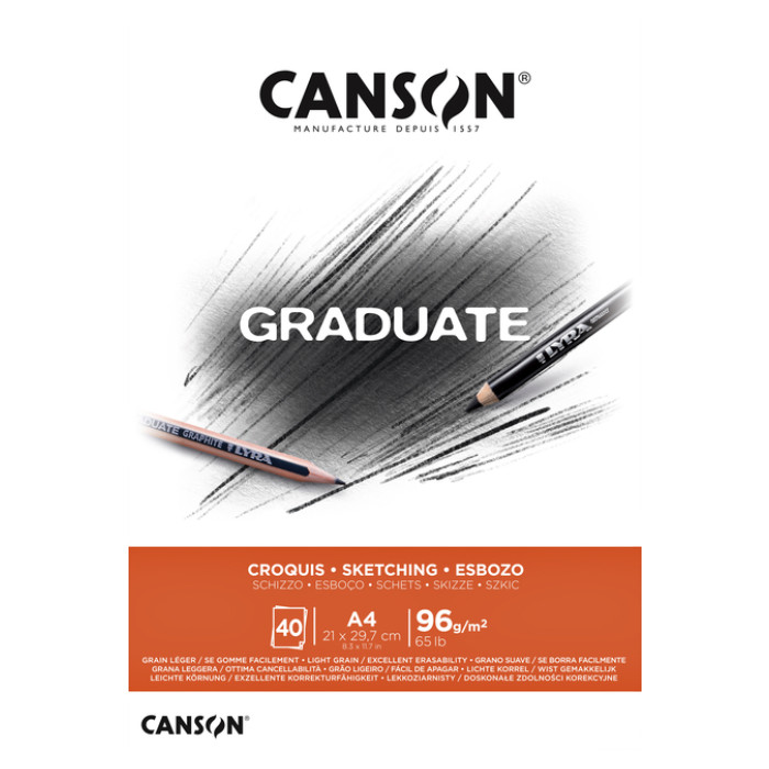 Schetspapier Canson Graduate Sketch 40vel 96gr A4 natuurlijk wit