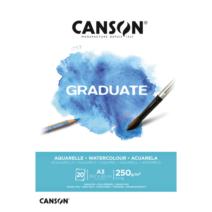 Aquarelpapier Canson Graduate Watercolour 20vel 250gr A3 natuurlijk wit