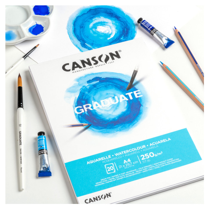 Aquarelpapier Canson Graduate Watercolour 20vel 250gr A5 natuurlijk wit