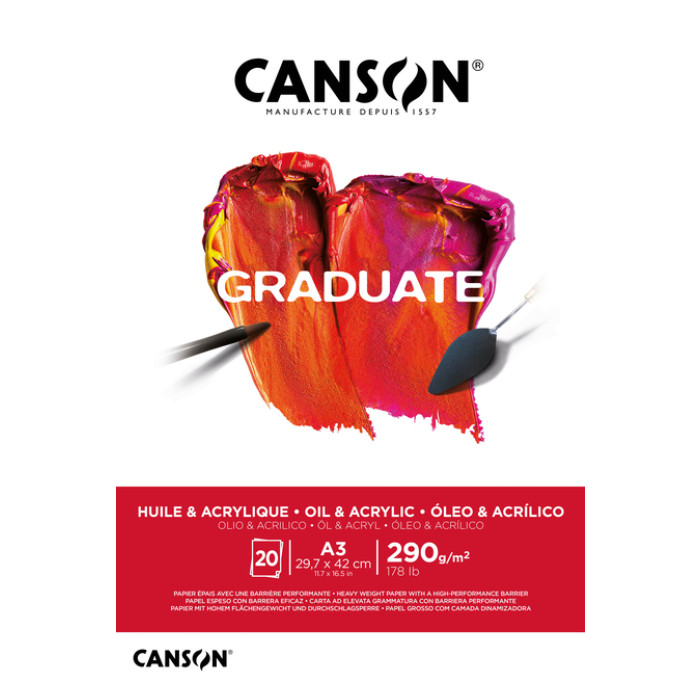 Schilderpapier Canson Graduate Oil & Acrylic 20vel 290gr A3 natuurlijk wit