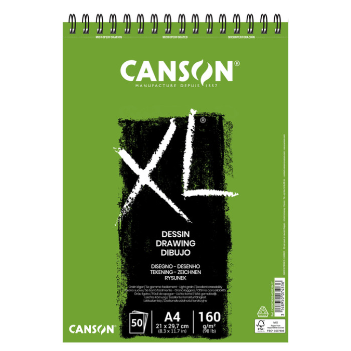 Tekenpapier Canson XL Drawing 50vel 160gr A4 wit