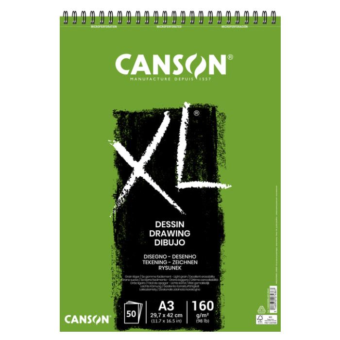 Tekenpapier Canson XL Drawing 50vel 160gr A3 wit