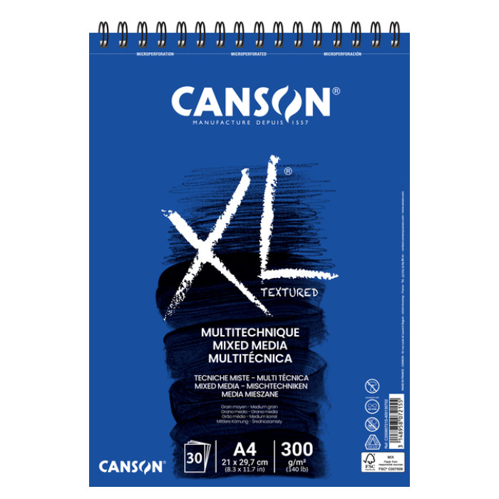 Mixed mediapapier Canson XL Textured Mixed Media 30vel 300gr A4 wit