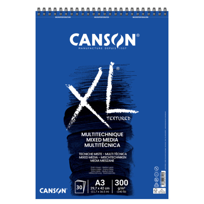 Mixed mediapapier Canson XL Textured Mixed Media 30vel 300gr A3 wit