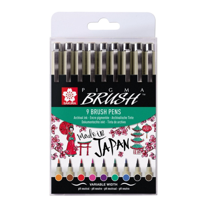 Brushstift Bruynzeel Sakura Pigma assorti 9 stuks