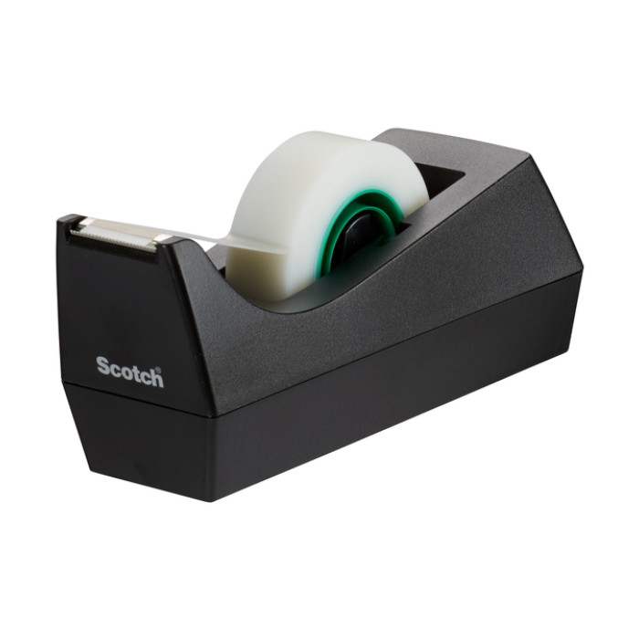 Plakbandhouder Scotch C38 recycled zwart + 3rol magic tape 900 19mmx33m