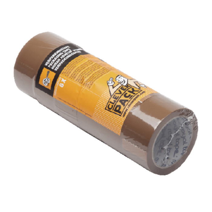 Verpakkingstape CleverPack 48mmx66m bruin PP seal à 6 rollen