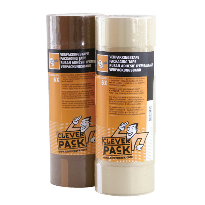 Verpakkingstape CleverPack 48mmx66m bruin PP seal à 6 rollen