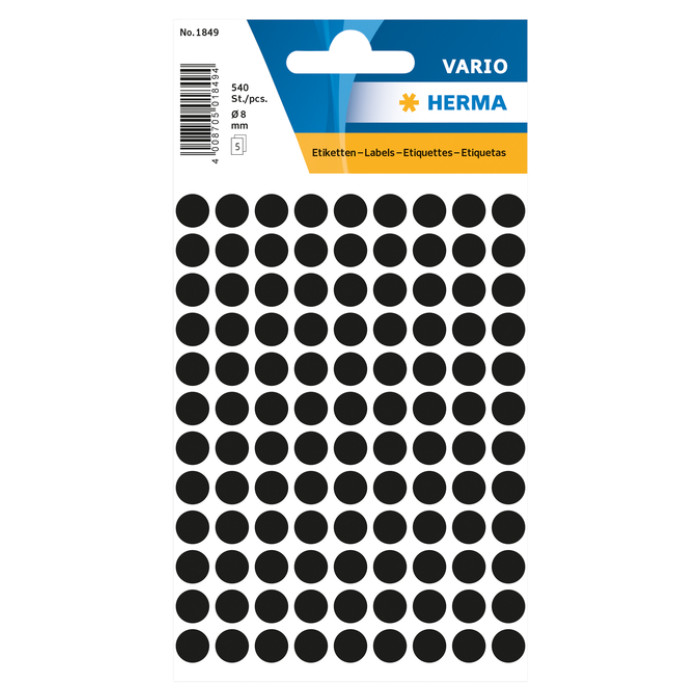 Etiket HERMA 1849 rond 8mm zwart 540 stuks