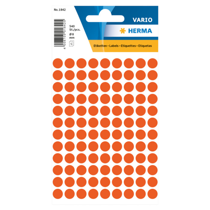 Etiket HERMA 1842 rond 8mm rood 540 stuks